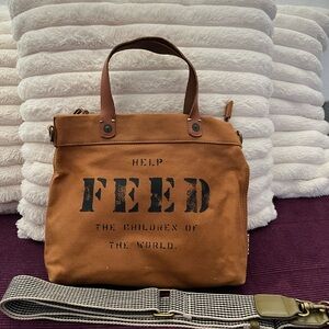 Feed Me Fight Me Brown Canvas Shoulder Bag with Black Logo